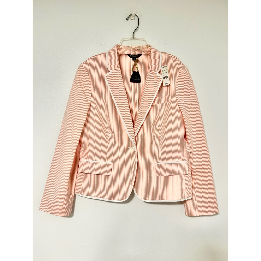 Brooks Brothers Stellita Fit Seersucker Blazer Orange White Stripe 14P NWT $265